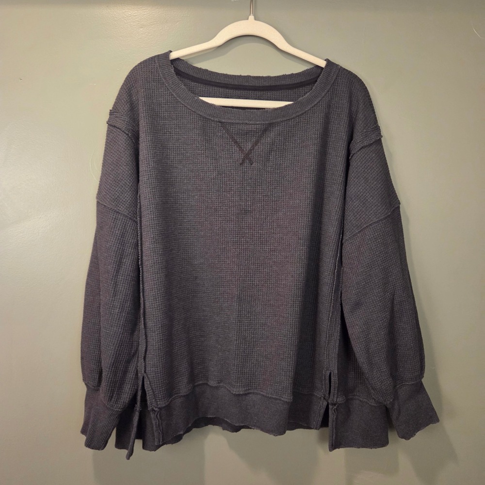 American Eagle This Feels Seriously Lived In Oversized Waffle Knit Top, Size M